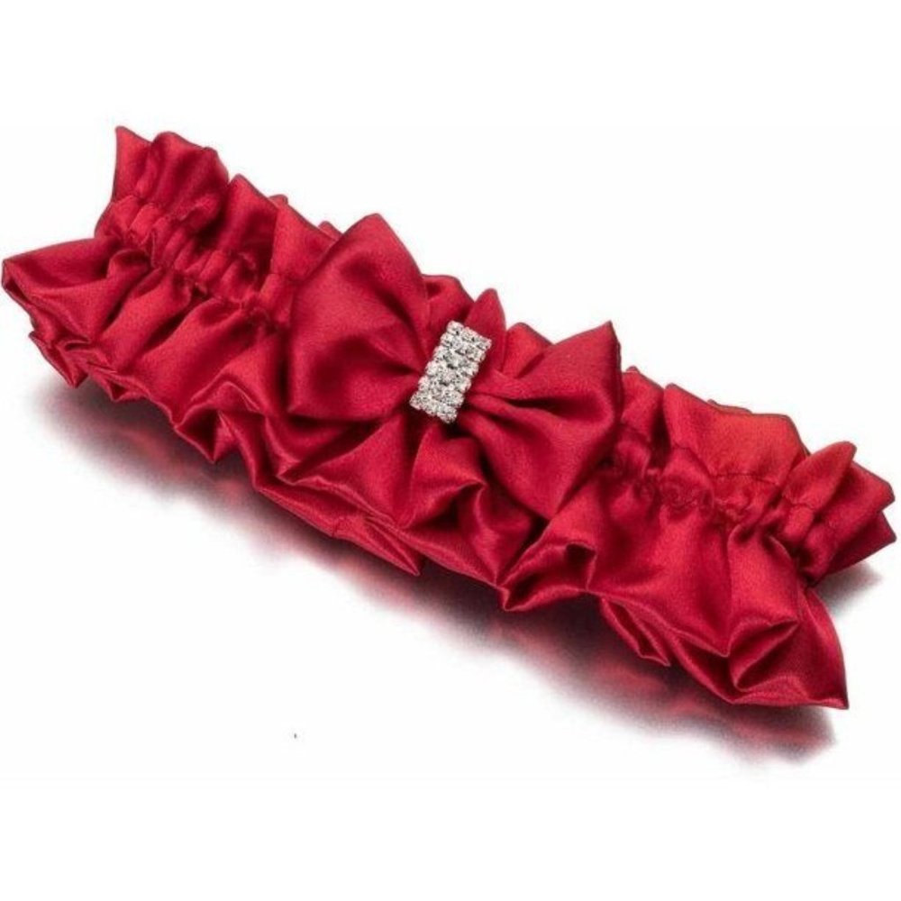 Wedding Reception Red Satin Rhinestone Style Leg Garter Belt